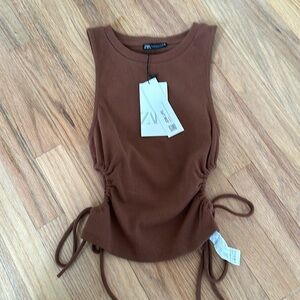 Zara brown tank top shirt size medium NWT